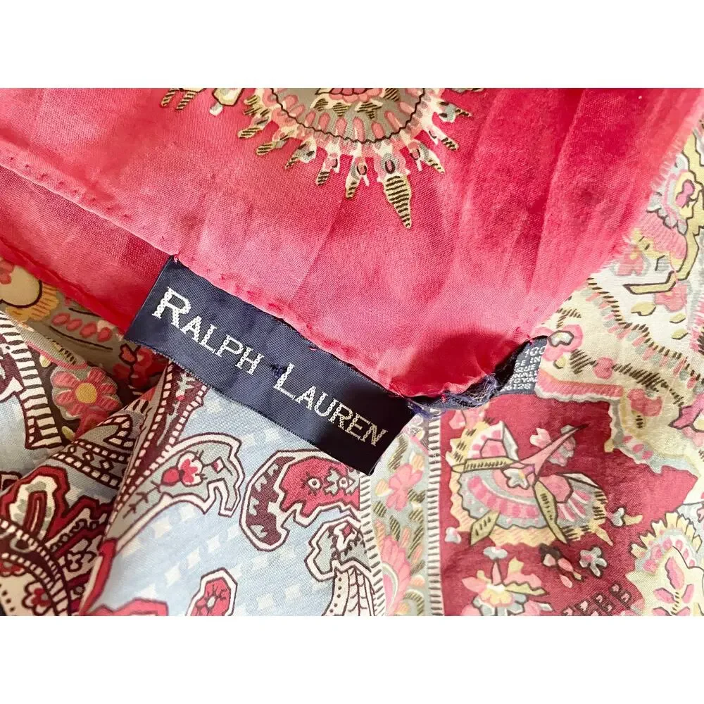 Vintage 90s Ralph Lauren Silk Scarf 30” Paisley Made in Japan Square